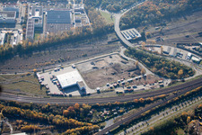 Aerial photograpy of Wofahrtsweierer Straße, Emons Spedition GmbH in the district Oststadt in Karlsruhe in the state Baden-Wuerttemberg, Germany