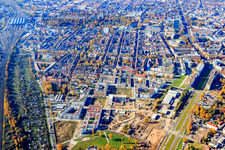 Aerial view of District Südstadt in Karlsruhe in the state Baden-Wuerttemberg, Germany