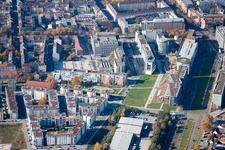 Bird's eye view of Kriegsstraße East in the district Südstadt in Karlsruhe in the state Baden-Wuerttemberg, Germany