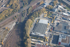 Aerial photograpy of Warehouses and forwarding building SWS-Speditions-GmbH, Otto-street in the district Durlach in Karlsruhe in the state Baden-Wurttemberg
