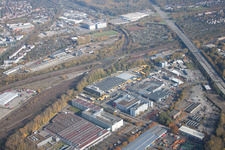 Oblique view of Warehouses and forwarding building SWS-Speditions-GmbH, Otto-street in the district Durlach in Karlsruhe in the state Baden-Wurttemberg