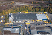 Warehouses and forwarding building SWS-Speditions-GmbH, Otto-street in the district Durlach in Karlsruhe in the state Baden-Wurttemberg from the plane