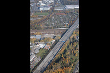 Aerial view of A5 near Aue in the district Durlach in Karlsruhe in the state Baden-Wuerttemberg, Germany