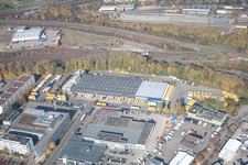 Bird's eye view of Warehouses and forwarding building SWS-Speditions-GmbH, Otto-street in the district Durlach in Karlsruhe in the state Baden-Wurttemberg
