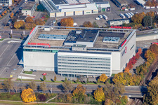 Oblique view of Building of the store - furniture market XXL Lutz, MANN Management GmbH in the district Rintheim in Karlsruhe in the state Baden-Wurttemberg, Germany