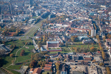 Drone image of District Oststadt in Karlsruhe in the state Baden-Wuerttemberg, Germany