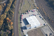 Aerial view of Emons Forwarding in the district Oststadt in Karlsruhe in the state Baden-Wuerttemberg, Germany