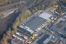 Aerial view of Warehouses and forwarding building SWS-Speditions-GmbH, Otto-street in the district Durlach in Karlsruhe in the state Baden-Wurttemberg