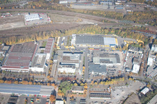 Aerial photograpy of Warehouses and forwarding building SWS-Speditions-GmbH, Otto-street in the district Durlach in Karlsruhe in the state Baden-Wurttemberg