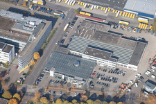 Aerial photograpy of Killisfeld, Iveco Süd-West Nutzfahrzeuge GmbH in the district Durlach in Karlsruhe in the state Baden-Wuerttemberg, Germany