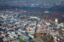 From the southeast in the district Oststadt in Karlsruhe in the state Baden-Wuerttemberg, Germany