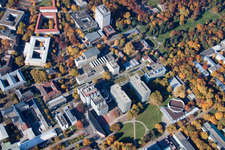 KIT University in the district Innenstadt-Ost in Karlsruhe in the state Baden-Wuerttemberg, Germany from above