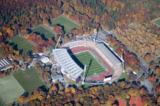 Aerial photograpy of Football stadium of the football club Wildparkstadion des KSC in Karlsruhe in the state Baden-Wurttemberg