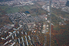 District Neureut in Karlsruhe in the state Baden-Wuerttemberg, Germany from the drone perspective