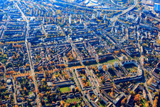 Aerial view of Seldeneckstr in the district Mühlburg in Karlsruhe in the state Baden-Wuerttemberg, Germany