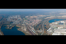 From the east in Wörth am Rhein in the state Rhineland-Palatinate, Germany from above