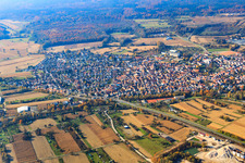 Aerial photograpy of City view from the east in Hagenbach in the state Rhineland-Palatinate, Germany