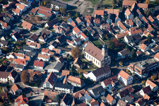 Aerial photograpy of Church building in the village of in Hagenbach in the state Rhineland-Palatinate