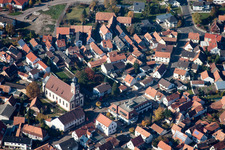Oblique view of Church building in the village of in Hagenbach in the state Rhineland-Palatinate