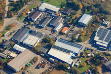 Industrial area Industriestraße with AG AUTOMOBILE VEHICLE PREPARATION - TIRE SERVICE - VEHICLE PURCHASE STATION - CAR DEALERSHIP - REGISTRATION SERVICE in Hagenbach in the state Rhineland-Palatinate, Germany
