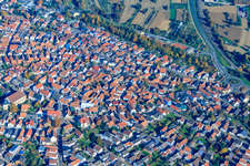Aerial view of Bahnhofstr in Hagenbach in the state Rhineland-Palatinate, Germany
