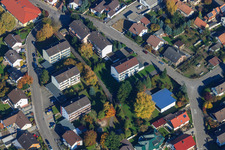 Bird's eye view of Konrad Adenauer Ring in Hagenbach in the state Rhineland-Palatinate, Germany