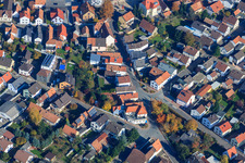 Aerial view of Raiffeisenstraße x Konrad-Adenauer-Ring in Hagenbach in the state Rhineland-Palatinate, Germany