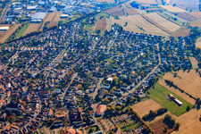 Aerial view of Downtown from the northwest in Hagenbach in the state Rhineland-Palatinate, Germany