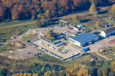 Aerial photograpy of Palatinum Landscape and Garden Design at the former sawmill in Hagenbach in the state Rhineland-Palatinate, Germany