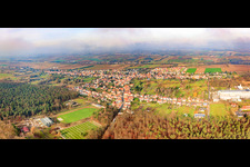 Panorama of the village view from the southeast in the district Schaidt in Wörth am Rhein in the state Rhineland-Palatinate, Germany