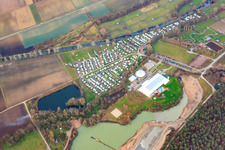 Aerial view of Campsite, steamed dumpling and indoor pool in Rülzheim in the state Rhineland-Palatinate, Germany
