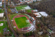 Bienwald Stadium with some snow in Kandel in the state Rhineland-Palatinate, Germany