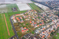 Oblique view of New development area Am Höhenweg in snow in Kandel in the state Rhineland-Palatinate, Germany