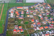 New development area Am Höhenweg in snow in Kandel in the state Rhineland-Palatinate, Germany out of the air