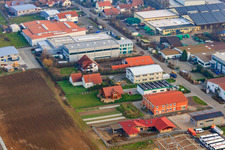 Industrial estate in Gereut in Hatzenbühl in the state Rhineland-Palatinate, Germany seen from above