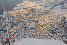 View of the town from the southwest in winter with snow in Rheinzabern in the state Rhineland-Palatinate, Germany