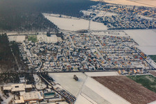New development area at the clay pits in winter with snow from the east in Rheinzabern in the state Rhineland-Palatinate, Germany