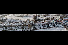 Aerial view of Wintry snowy Village view in Jockgrim in the state Rhineland-Palatinate, Germany