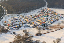Aerial view of New development area Im Schnabel in winter with snow in Wörth am Rhein in the state Rhineland-Palatinate, Germany