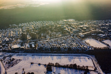 Birkenstraße in winter with snow in Wörth am Rhein in the state Rhineland-Palatinate, Germany