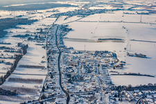 Saarstraße in winter with snow in Kandel in the state Rhineland-Palatinate, Germany from above
