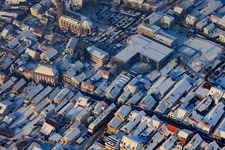 Bird's eye view of Main street in winter with snow in Kandel in the state Rhineland-Palatinate, Germany