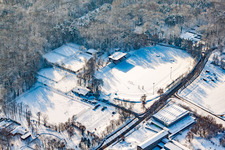 Bienwald Stadium in winter with snow in Kandel in the state Rhineland-Palatinate, Germany