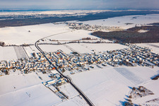 Aerial view of From the southwest in winter when there is snow in Erlenbach bei Kandel in the state Rhineland-Palatinate, Germany