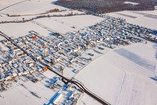 Aerial photograpy of From the southwest in winter when there is snow in Erlenbach bei Kandel in the state Rhineland-Palatinate, Germany