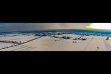 Panorama of the village view from the north in winter with snow in Hatzenbühl in the state Rhineland-Palatinate, Germany