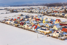 Aerial view of Maple Trail in winter with snow in Steinweiler in the state Rhineland-Palatinate, Germany
