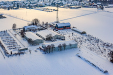 Schoßberghof in winter with snow in Minfeld in the state Rhineland-Palatinate, Germany