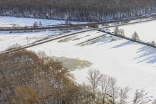 Meadow in the Otterbachtal valley in snow in winter in Kandel in the state Rhineland-Palatinate, Germany