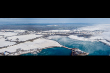 Panoramic perspective Wintry snowy Town View of the streets and houses of the residential areas in Lauterbourg in Grand Est, France